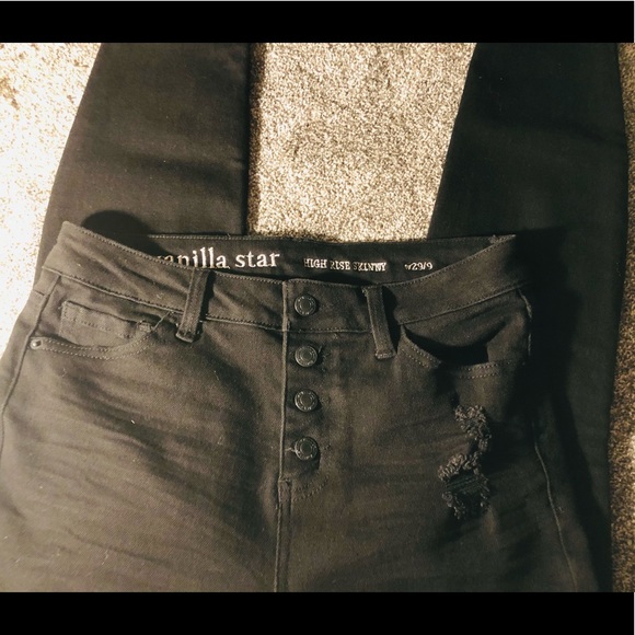 BLACK VANILLA STAR high rise Jeggings! Destructed Sz 9 - Picture 4 of 15